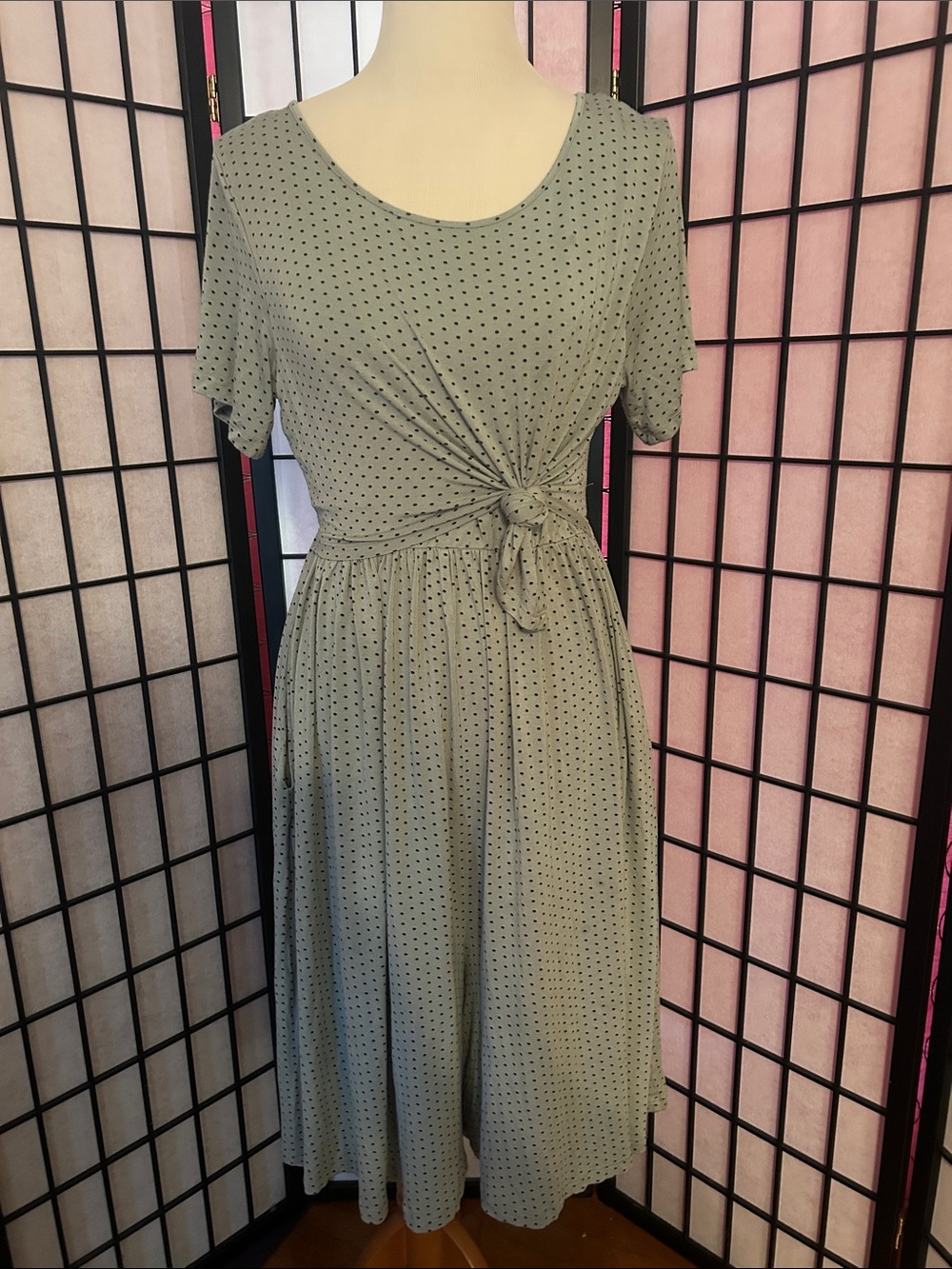 Latched Mama nursing/maternity Sage Polka Dot Romper with Front Knot and POCKETS